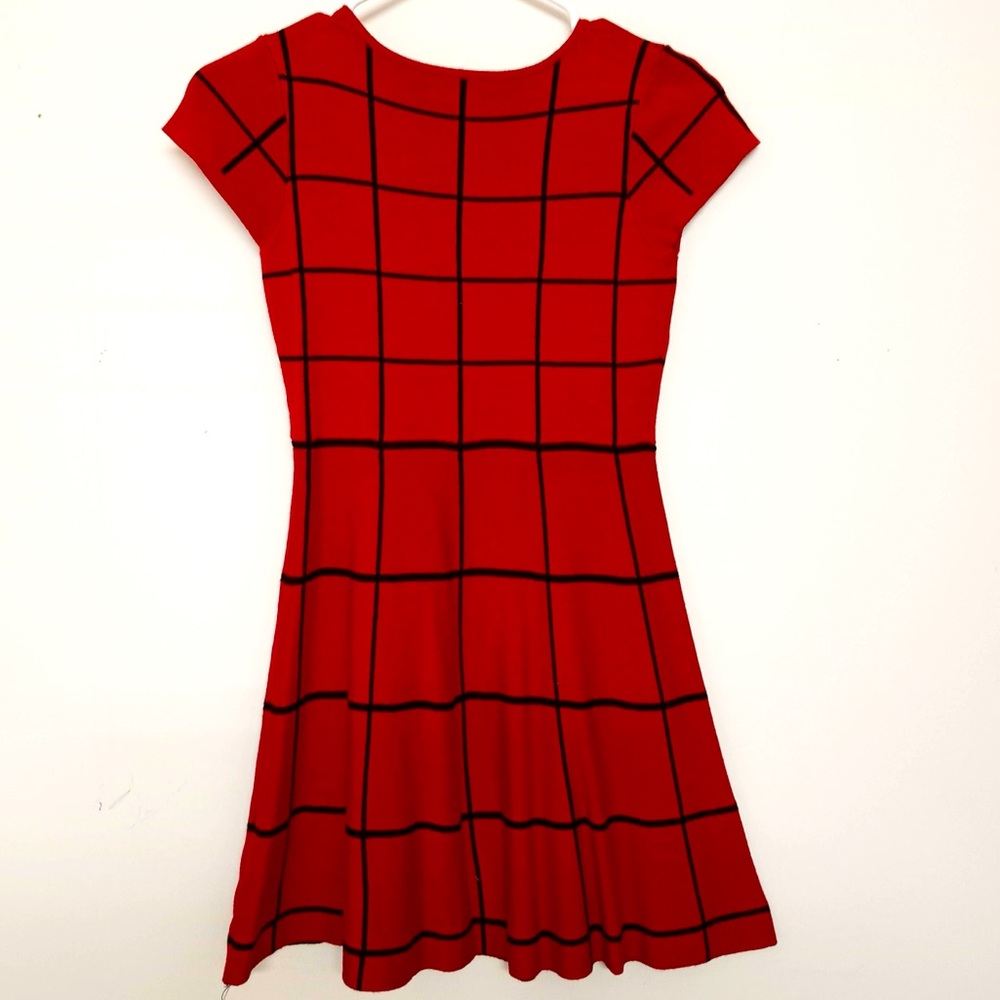 🌞 Macy’s Sequin Hearts red black stripe a-line fit & flair mini dress L